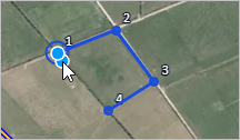 Four numbered points connecting three lines around the outside of a paddock. The mouse pointer hovers over point 1, which is highlighted.
