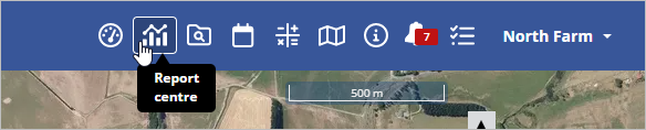 The Report centre button in the Navigation bar - the icon is of a bar chart with a line graph above it.